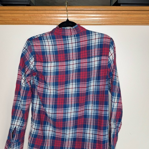 Joe's Jeans Red and Blue Button Down fringe bottom Shirt NWT xs - Picture 10 of 11